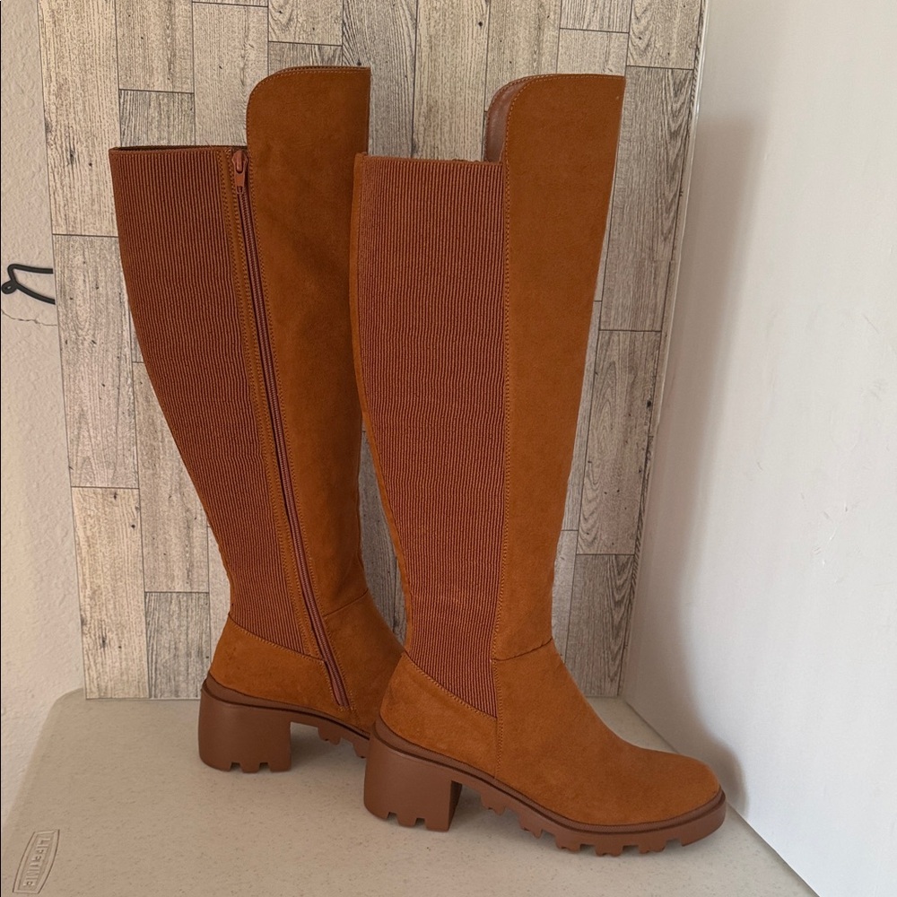 New JustFab Rust Suede Over-the-Knee Chunky-Heel Boots